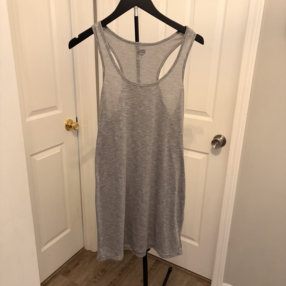 Tickled Teal Grey Racerback Scoop NeckTank Dress L Lounge Beach Minimalist EUC